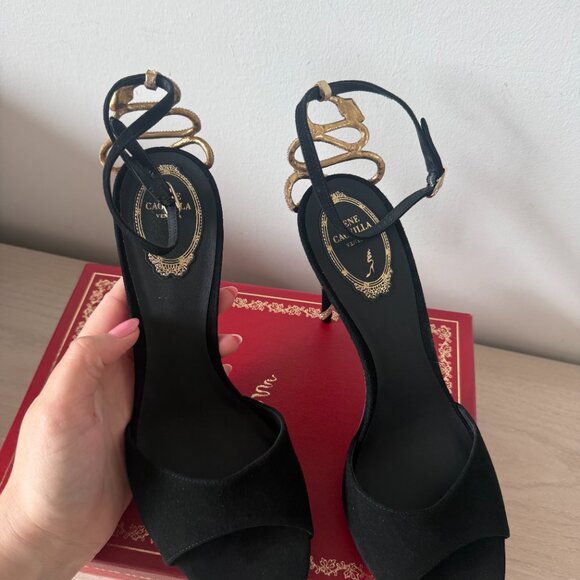 NWT René Caovilla Morgana Sandals Black Suede Leather Snake Rhinestones Sz 41 - Picture 8 of 12